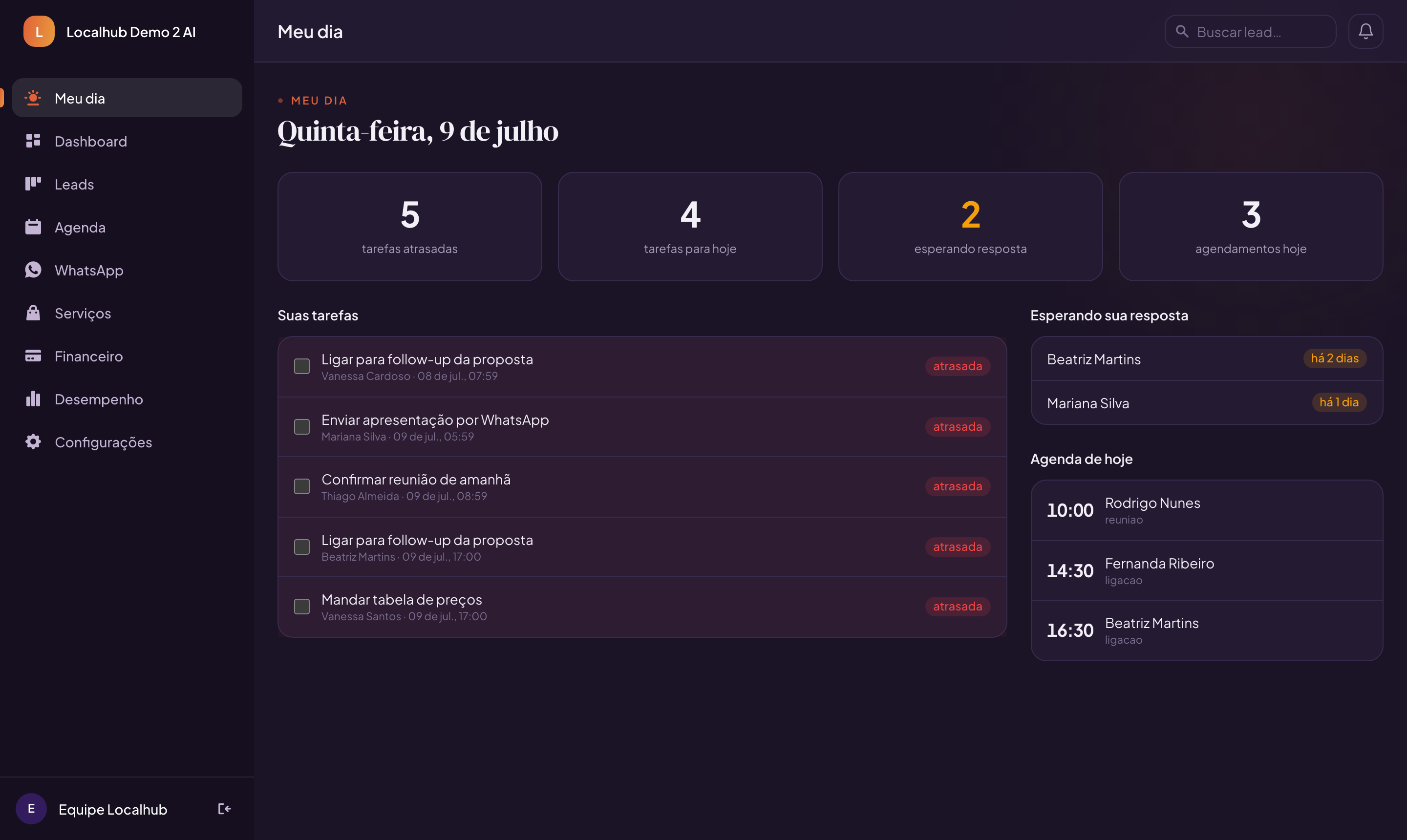 Tela Meu Dia com as prioridades do dia